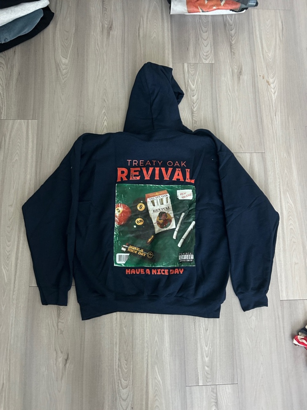Treaty Oak Revival Graphic Hoodie - Navy with Red & Green Print